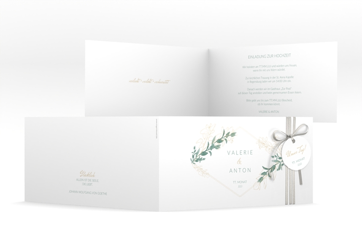 Hochzeitseinladung Verde lange Klappkarte quer weiss hochglanz