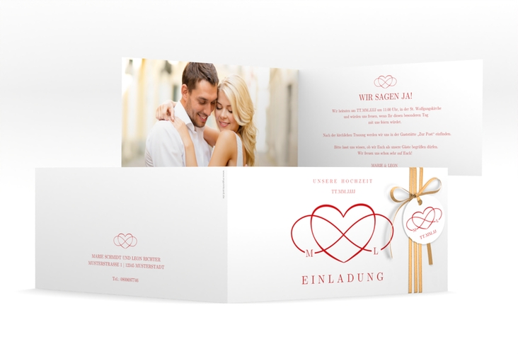 Hochzeitseinladung Infinity lange Klappkarte quer rot