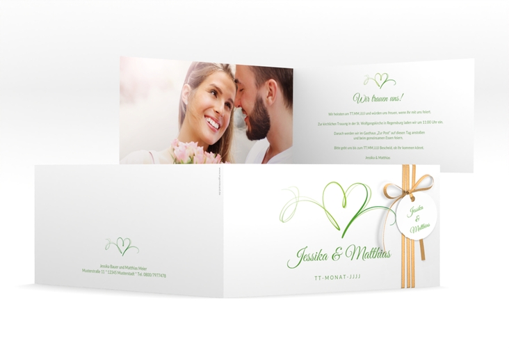 Hochzeitseinladung Envie lange Klappkarte quer gruen hochglanz
