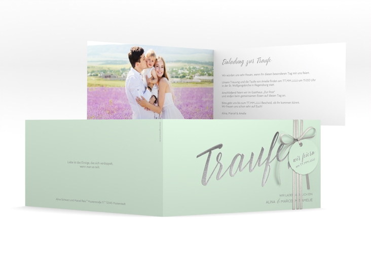 Hochzeitseinladung Traufe lange Klappkarte quer mint hochglanz