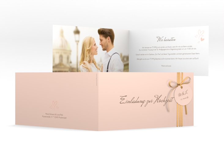 Hochzeitseinladung Purity lange Klappkarte quer apricot hochglanz