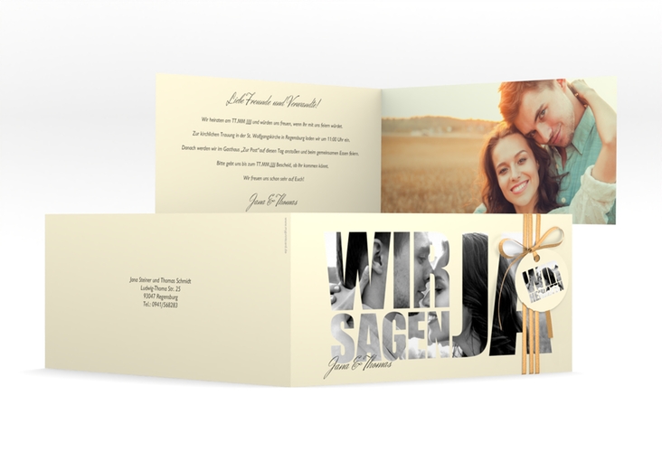 Hochzeitseinladung Letters lange Klappkarte quer beige