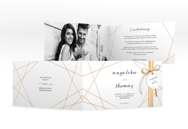 Hochzeitseinladung Asymmetry lange Klappkarte quer weiss