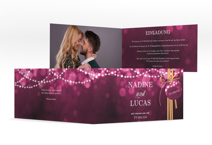 Hochzeitseinladung Lichtspiel lange Klappkarte quer