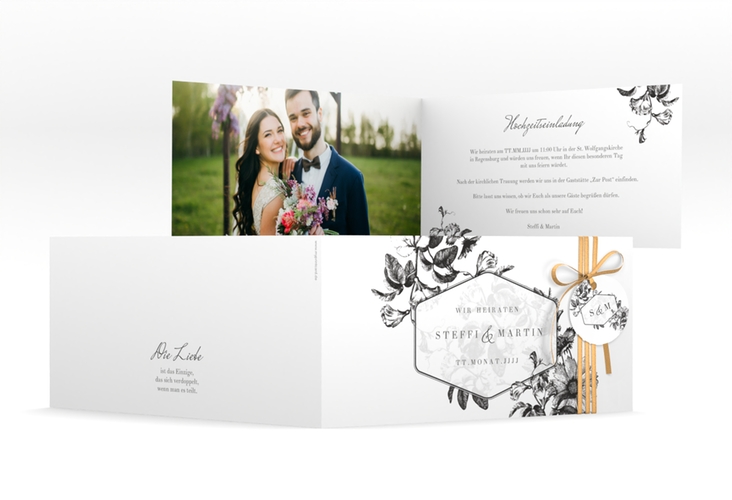 Hochzeitseinladung Magnificent lange Klappkarte quer schwarz hochglanz
