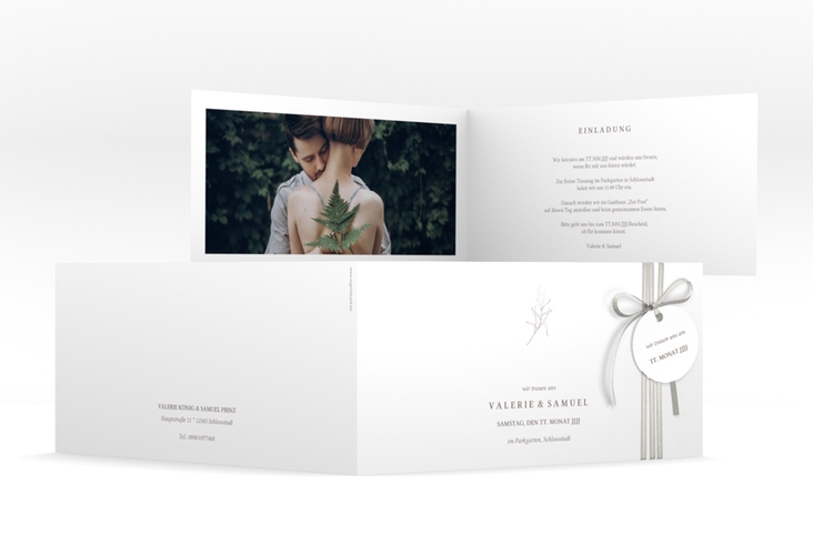 Hochzeitseinladung Ivy lange Klappkarte quer minimalistisch mit kleiner botanischer Illustration