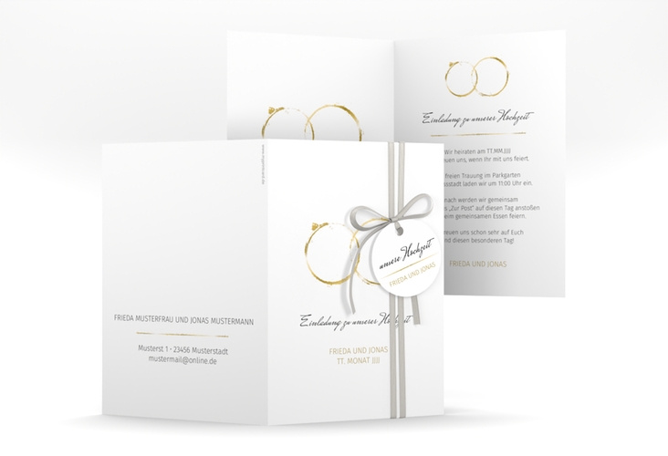 Einladungskarte Hochzeit Trauringe A6 Klappkarte hoch hochglanz minimalistisch gestaltet mit zwei Eheringen