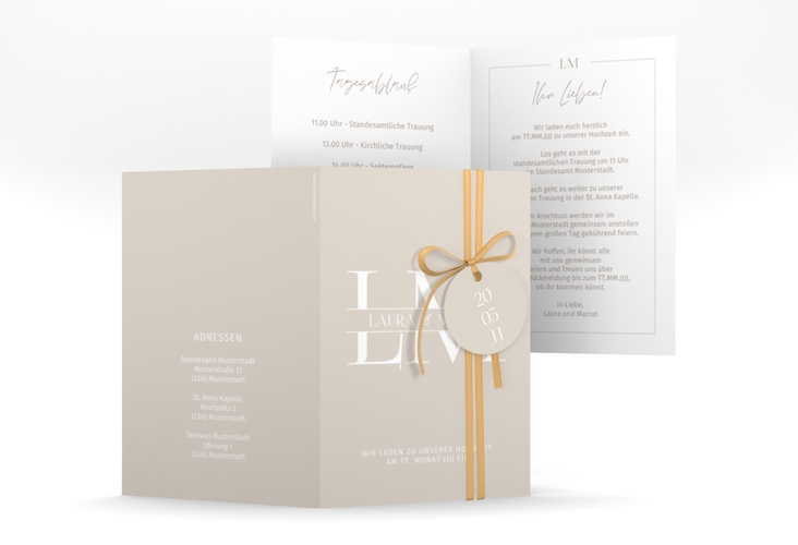 Einladungskarte Hochzeit Monogramm A6 Klappkarte hoch beige