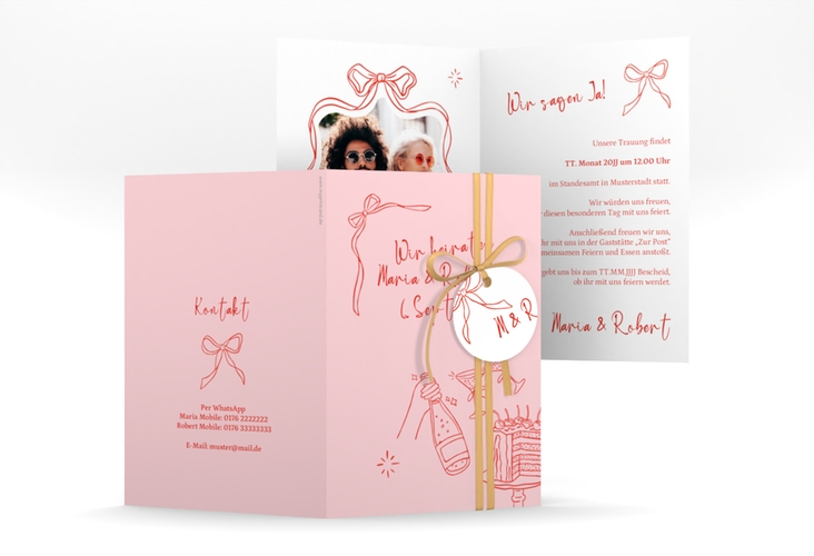 Einladungskarte Hochzeit Doodle A6 Klappkarte hoch
