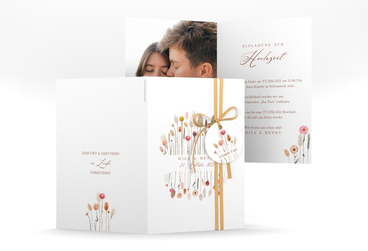Einladungskarte Hochzeit Driedflower A6 Klappkarte hoch weiss