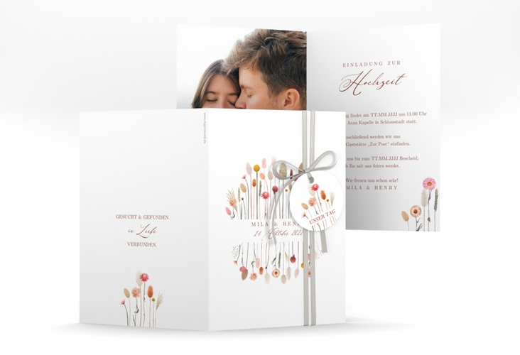 Einladungskarte Hochzeit Driedflower A6 Klappkarte hoch weiss