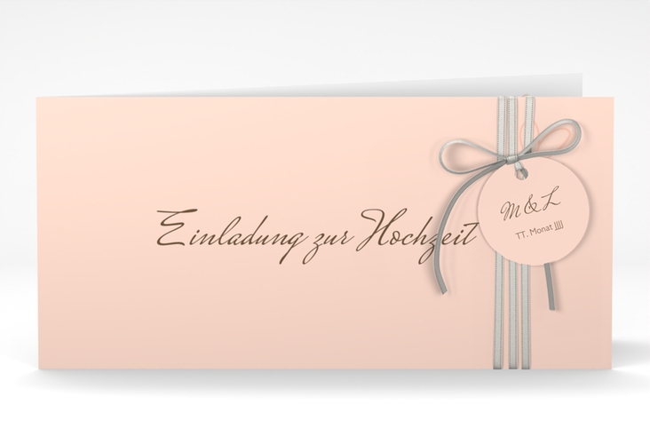 Hochzeitseinladung Purity lange Klappkarte quer apricot hochglanz
