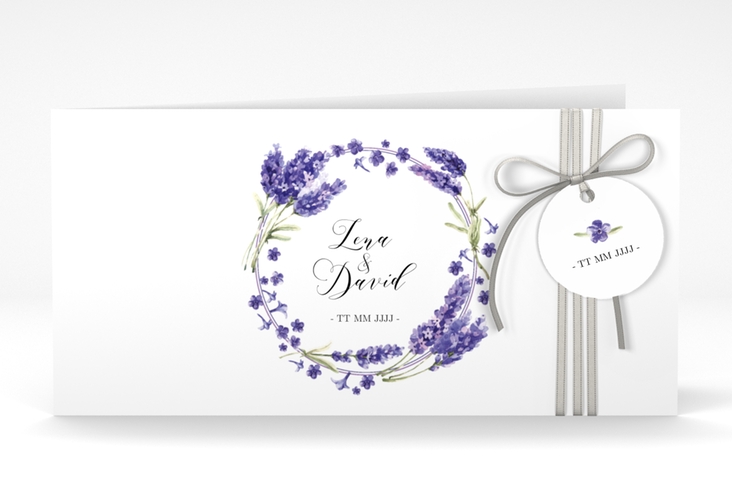 Hochzeitseinladung Lavendel lange Klappkarte quer
