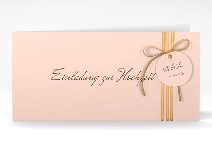 Hochzeitseinladung Purity lange Klappkarte quer apricot hochglanz