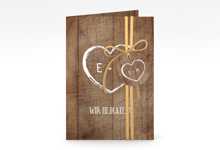 Einladungskarte Hochzeit Wood A6 Klappkarte hoch