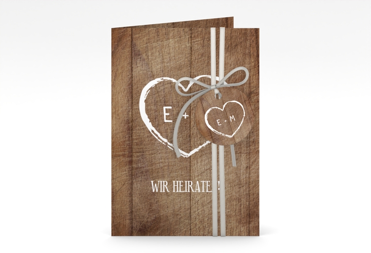 Einladungskarte Hochzeit Wood A6 Klappkarte hoch
