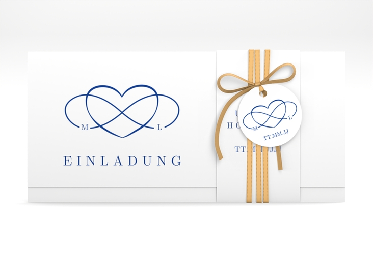 Hochzeitseinladung Infinity Wickelfalzkarte + Banderole blau