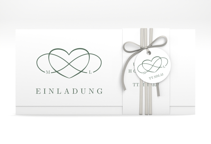 Hochzeitseinladung Infinity Wickelfalzkarte + Banderole gruen