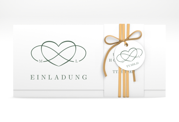 Hochzeitseinladung Infinity Wickelfalzkarte + Banderole gruen