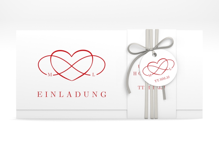 Hochzeitseinladung Infinity Wickelfalzkarte + Banderole rot