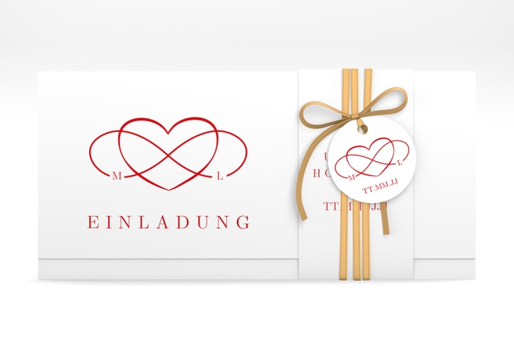 Hochzeitseinladung Infinity Wickelfalzkarte + Banderole rot