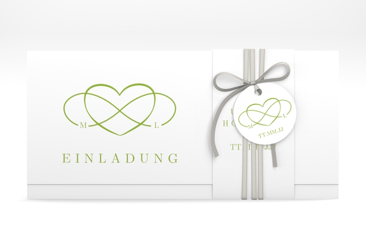 Hochzeitseinladung Infinity Wickelfalzkarte + Banderole gruen