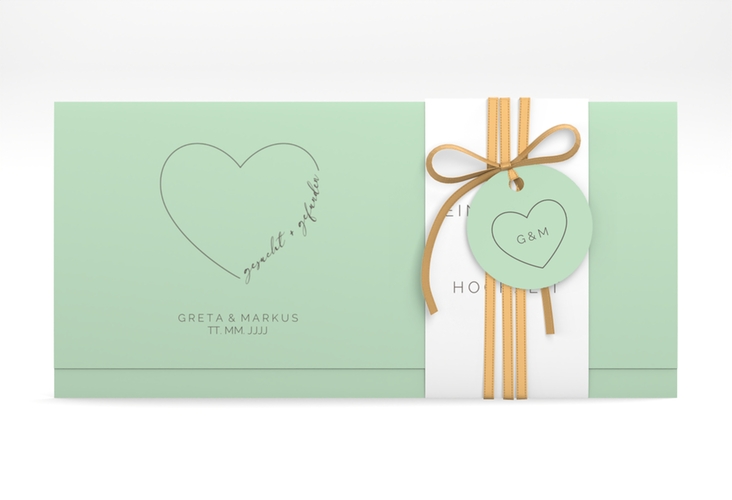 Hochzeitseinladung Lebenstraum Wickelfalzkarte + Banderole mint