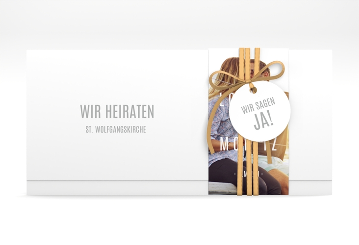 Hochzeitseinladung Memory Wickelfalzkarte + Banderole