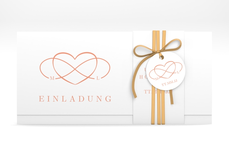 Hochzeitseinladung Infinity Wickelfalzkarte + Banderole apricot hochglanz