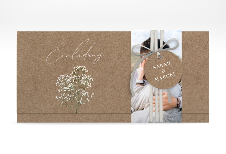 Hochzeitseinladung Schleierkraut Wickelfalzkarte + Banderole