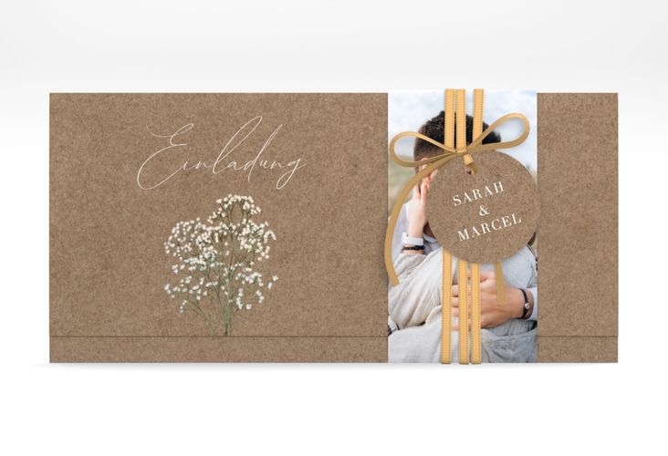Hochzeitseinladung Schleierkraut Wickelfalzkarte + Banderole