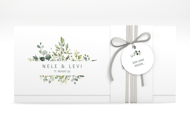 Hochzeitseinladung Enchanting Wickelfalzkarte + Banderole weiss