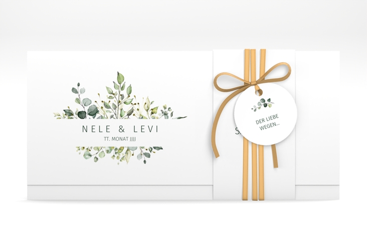 Hochzeitseinladung Enchanting Wickelfalzkarte + Banderole weiss