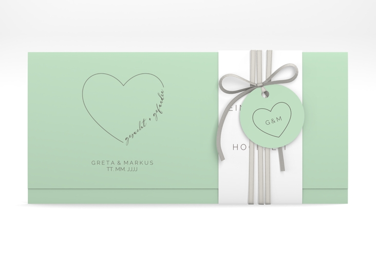 Hochzeitseinladung Lebenstraum Wickelfalzkarte + Banderole mint hochglanz