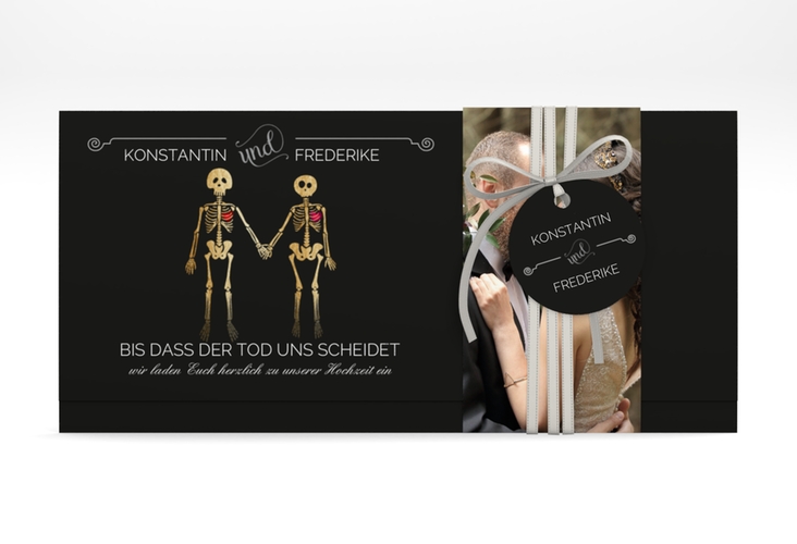 Hochzeitseinladung Bones Wickelfalzkarte + Banderole