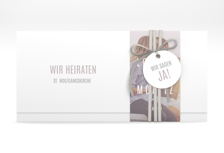 Hochzeitseinladung Memory Wickelfalzkarte + Banderole grau hochglanz