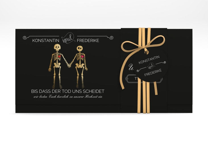 Hochzeitseinladung Bones Wickelfalzkarte + Banderole hochglanz