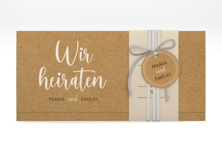 Hochzeitseinladung Noble Wickelfalzkarte + Banderole mit elegantem Schriftzug