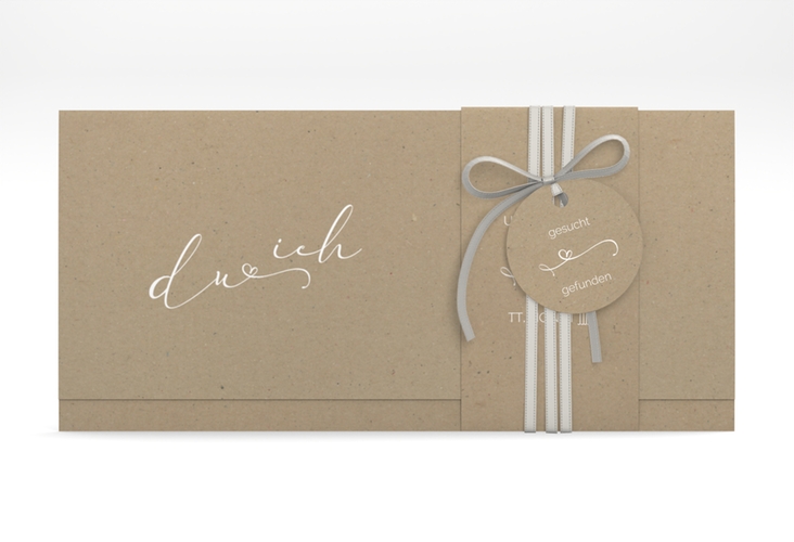 Hochzeitseinladung Zweisamkeit Wickelfalzkarte + Banderole Kraftpapier hochglanz im minimalistischen Stil mit Aufschrift du & ich