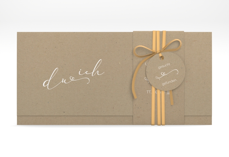 Hochzeitseinladung Zweisamkeit Wickelfalzkarte + Banderole Kraftpapier im minimalistischen Stil mit Aufschrift du & ich