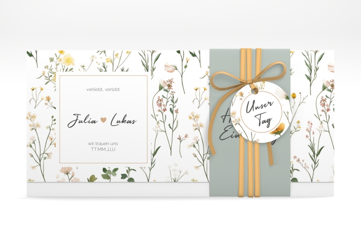 Hochzeitseinladung Blumenwiese Wickelfalzkarte + Banderole