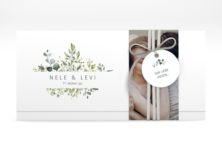 Hochzeitseinladung Enchanting Wickelfalzkarte + Banderole weiss