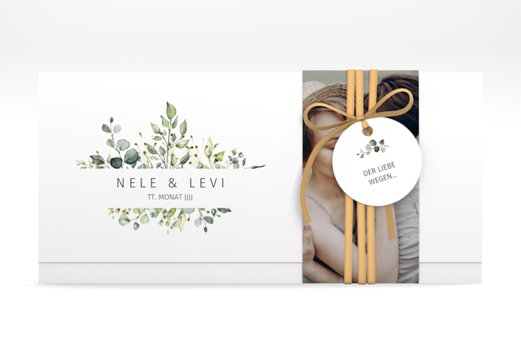 Hochzeitseinladung Enchanting Wickelfalzkarte + Banderole weiss