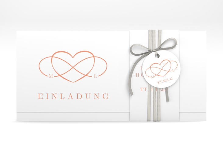 Hochzeitseinladung Infinity Wickelfalzkarte + Banderole apricot hochglanz