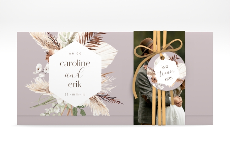 Hochzeitseinladung Bohemian Wickelfalzkarte + Banderole flieder