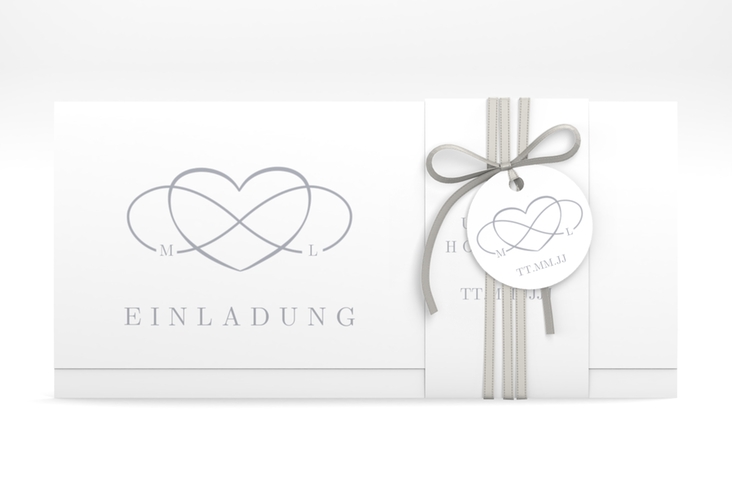 Hochzeitseinladung Infinity Wickelfalzkarte + Banderole grau