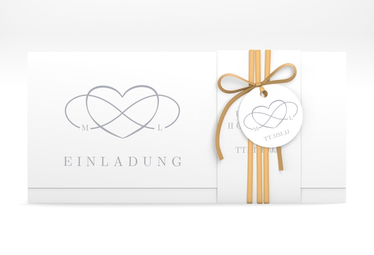 Hochzeitseinladung Infinity Wickelfalzkarte + Banderole grau