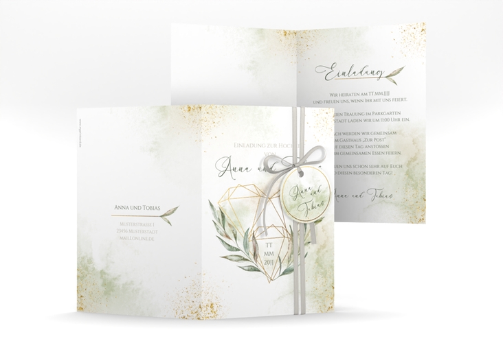 Einladungskarte Hochzeit Heartfelt A6 Klappkarte hoch weiss hochglanz mit Diamanten im Geometric Design