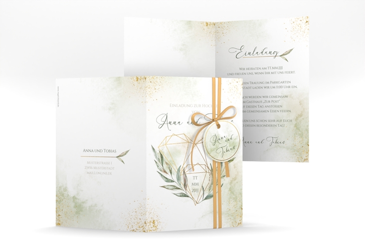 Einladungskarte Hochzeit Heartfelt A6 Klappkarte hoch weiss hochglanz mit Diamanten im Geometric Design