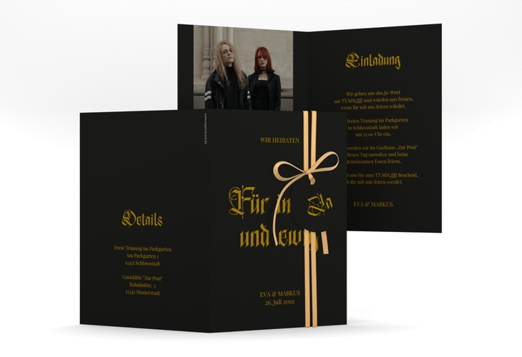 Einladungskarte Hochzeit Gothic A6 Klappkarte hoch
